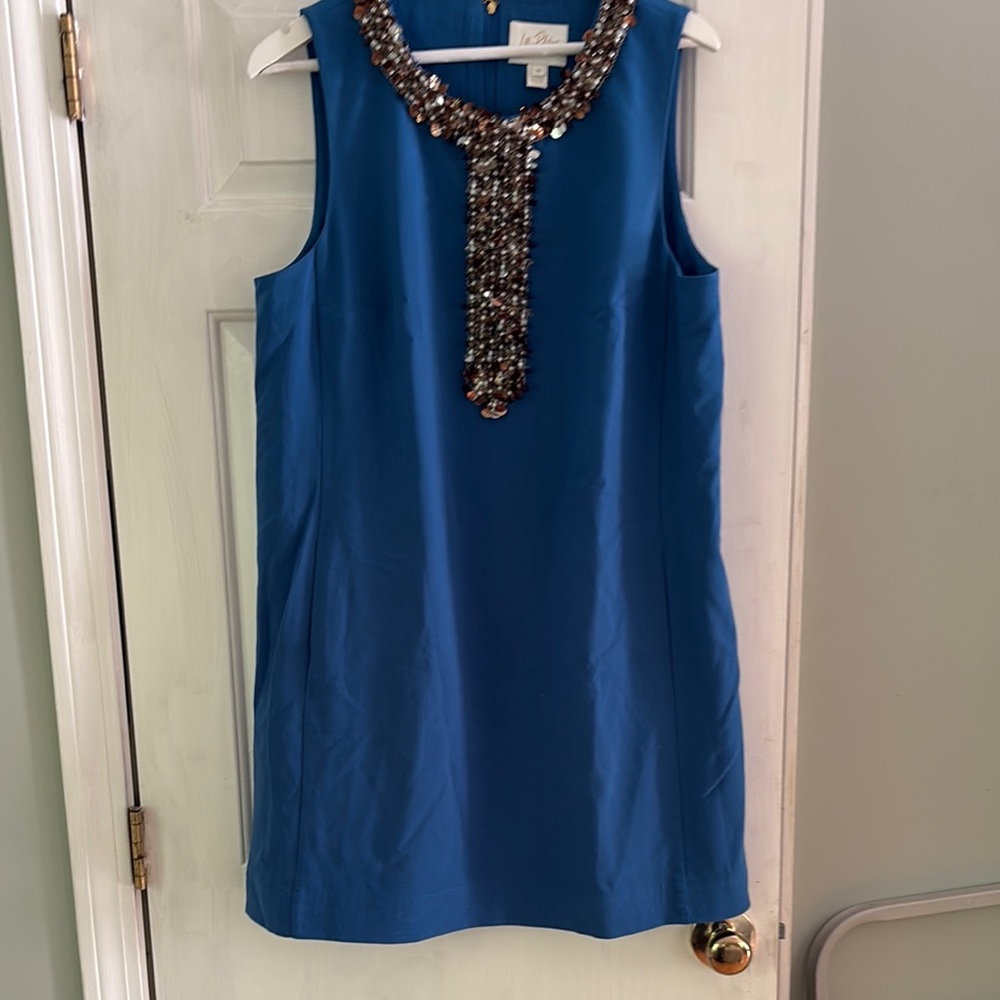 Lilly Pulitzer Blue Sleeveless Mini Dress with Beaded Neckline